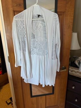 Cupio White Crochet Open-Front Cardigan